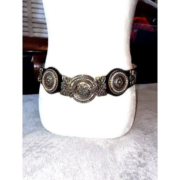 Vintage IBEL Italy Black Suede Adjustable Gold Buckle Details Jewels Waist main image 8